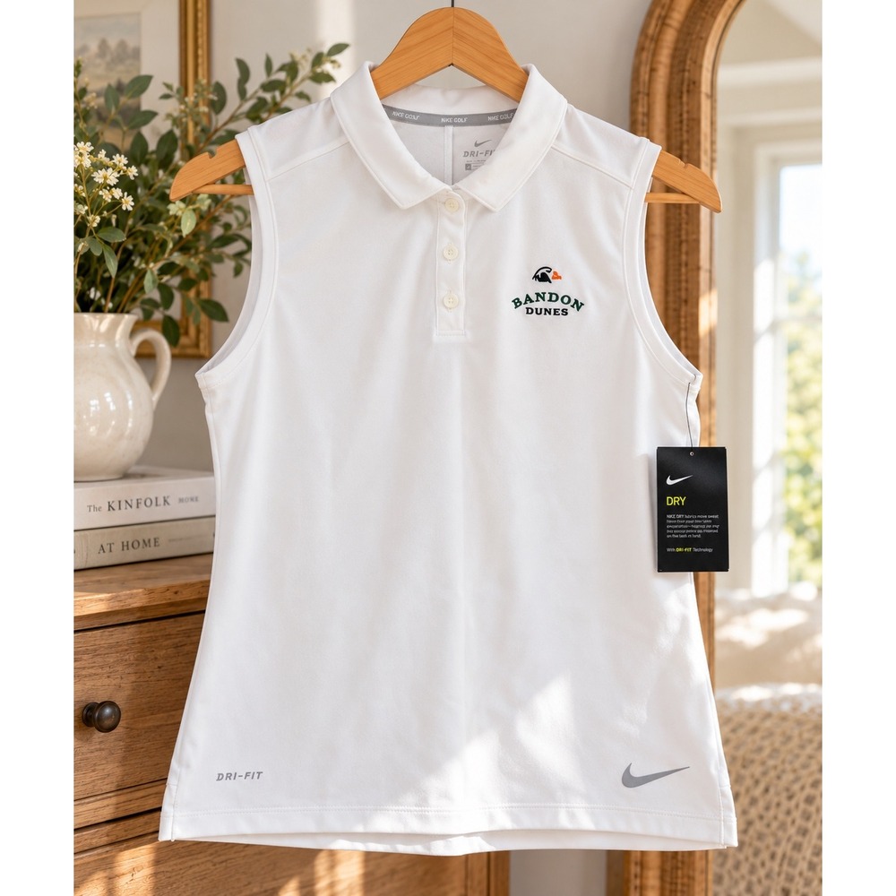 Nike Golf Bandon Dunes Dri-FIT Sleeveless Polo Shirt White Womens Small NWT